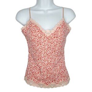 Express Vintage Y2K Floral Cami Top M Pink Red Lace Crochet Babydoll Coquette